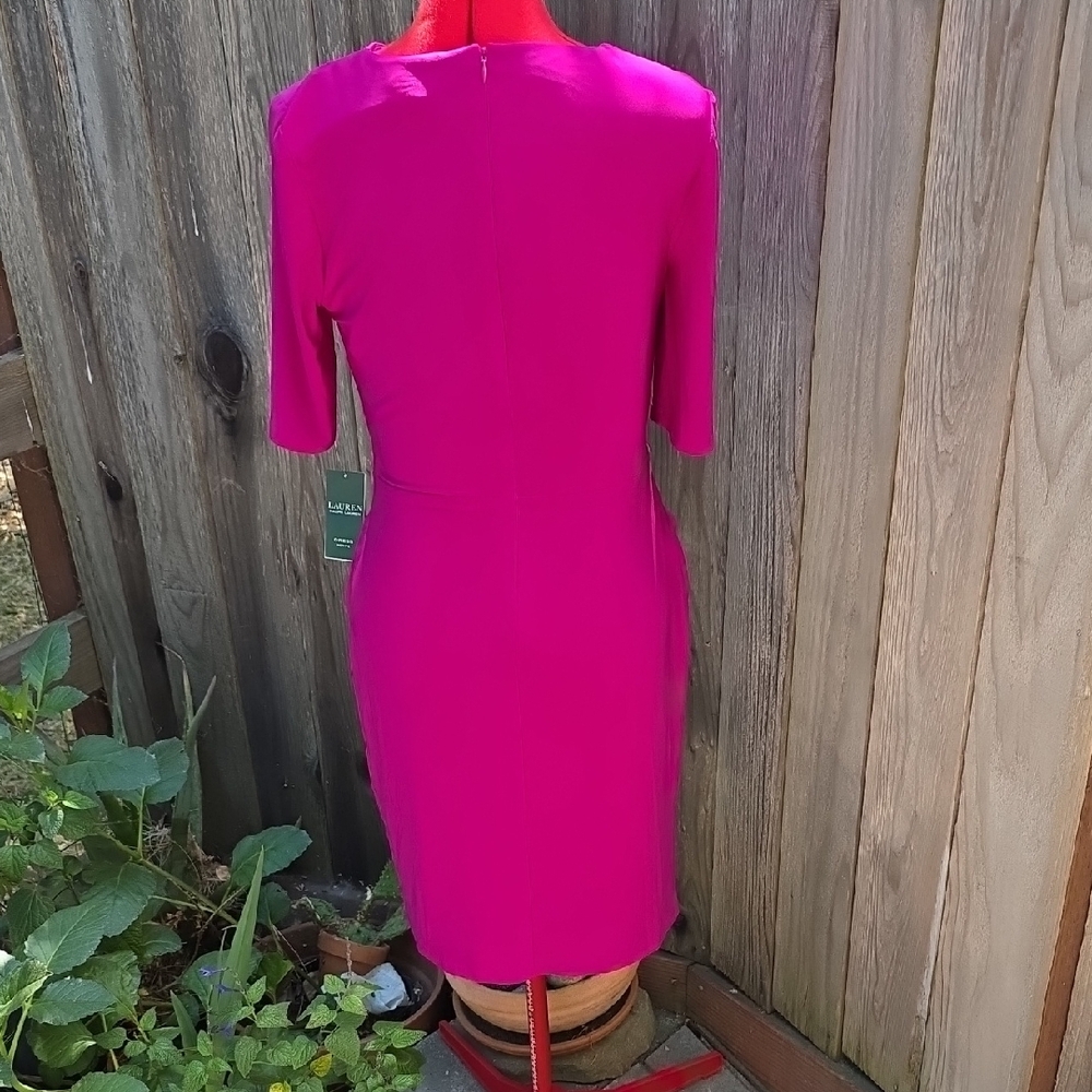 Lauren Ralph Lauren Pink Wrap Midi Dress Mock Neck - Picture 3 of 8